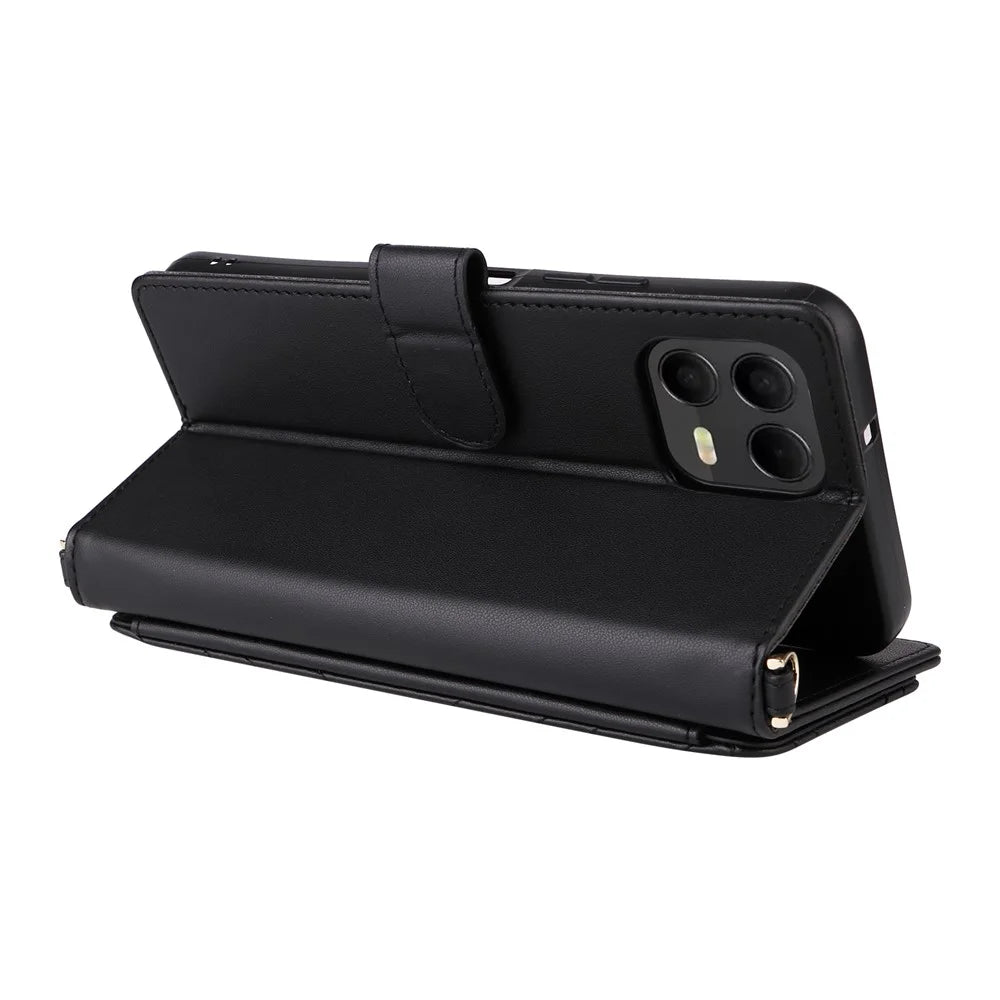 Leather Case for T-Mobile Revvl 8 Pro / T-Mobile T Phone 3 Pro / Telekom T Phone 3 Pro Stand Wallet Phone Cover with Shoulder / Wrist Strap - Black - 4