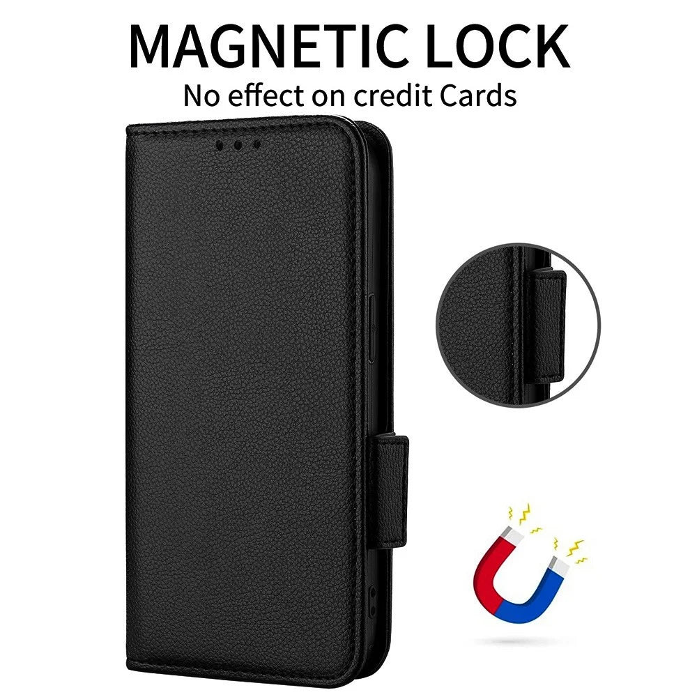 Leather Case for T-Mobile Revvl 8 Pro / T-Mobile T Phone 3 Pro / Telekom T Phone 3 Pro Litchi Texture Wallet Phone Cover with Wrist Strap - Black - 5
