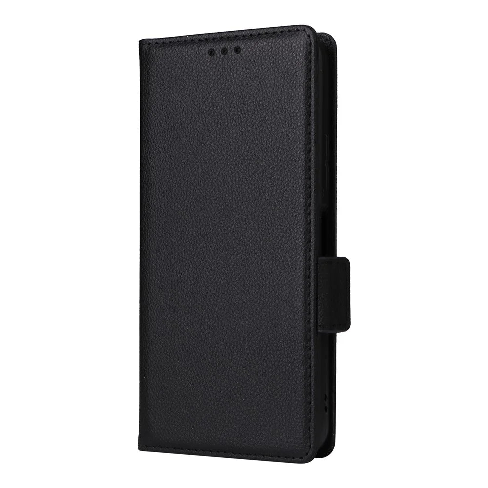 Leather Case for T-Mobile Revvl 8 Pro / T-Mobile T Phone 3 Pro / Telekom T Phone 3 Pro Litchi Texture Wallet Phone Cover with Wrist Strap - Black - 7