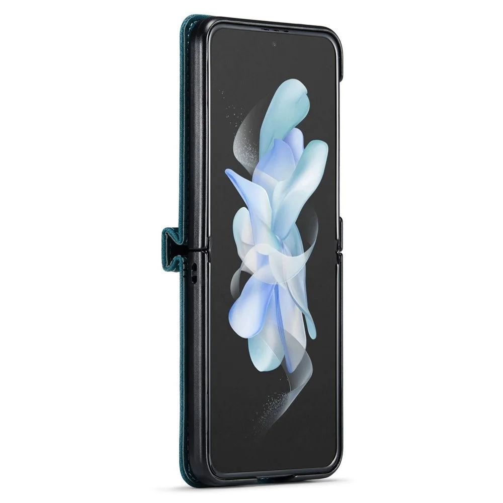 AUTSPACE A01 Series Shockproof Case for Samsung Galaxy Z Flip4 5G PU Leather + PC Vintage Matte Protective Case with Strap - Blue - 3