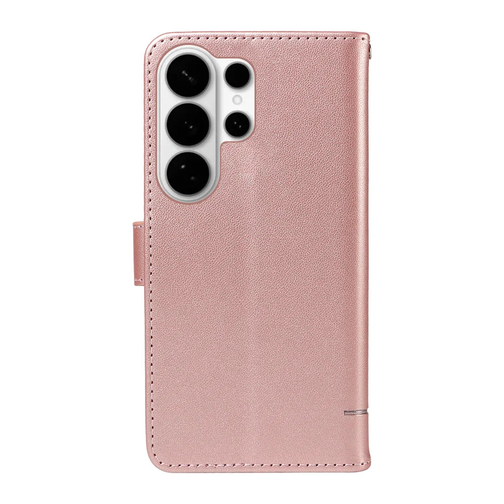 For Samsung Galaxy S26 Ultra Case Cat Pattern Imprint Leather Phone Cover with Wrist Strap - Rose Gold - 7