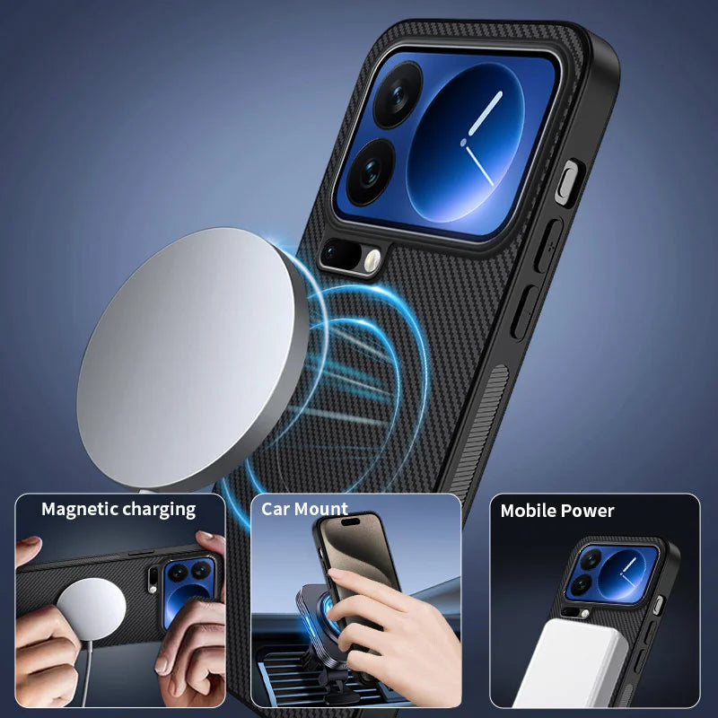 WANLONFENG For Xiaomi 17 Pro Max Magnetic Case  TQ1 Series Carbon Fiber Texture PC TPU Phone Cover with 2Pcs Screen Films - Black - 4