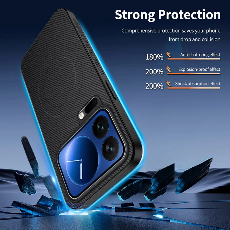 WANLONFENG For Xiaomi 17 Pro Magnetic Case  TQ1 Series Carbon Fiber Texture PC TPU Phone Cover with 2Pcs Screen Films - Black - 2