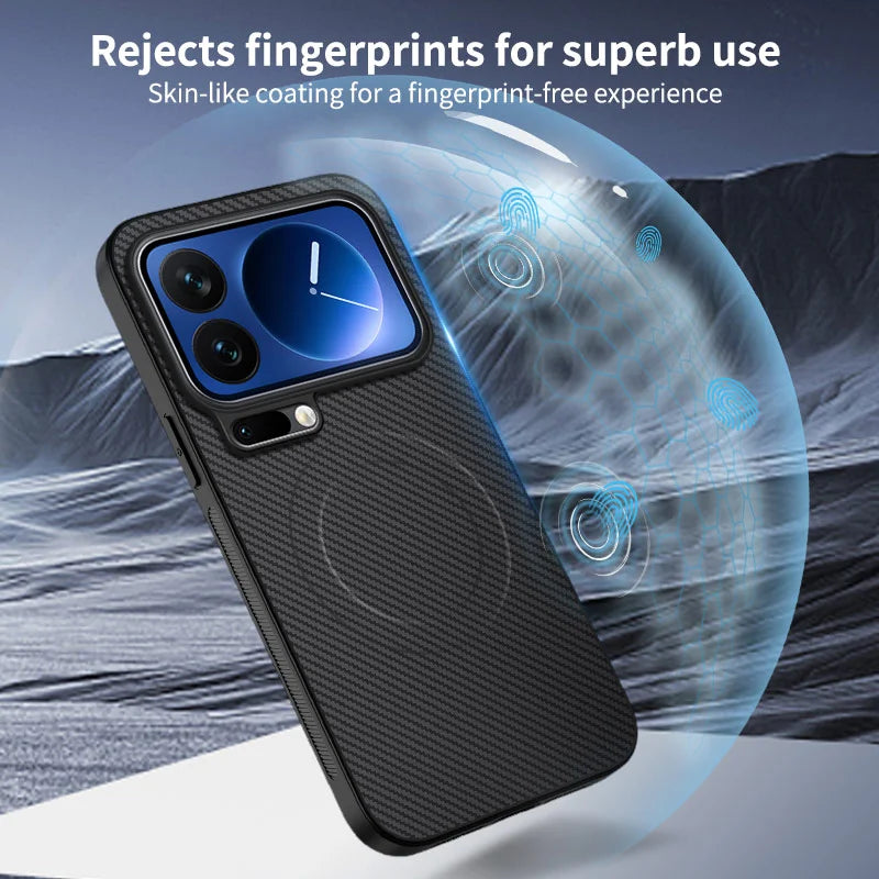 WANLONFENG For Xiaomi 17 Pro Magnetic Case  TQ1 Series Carbon Fiber Texture PC TPU Phone Cover with 2Pcs Screen Films - Black - 5