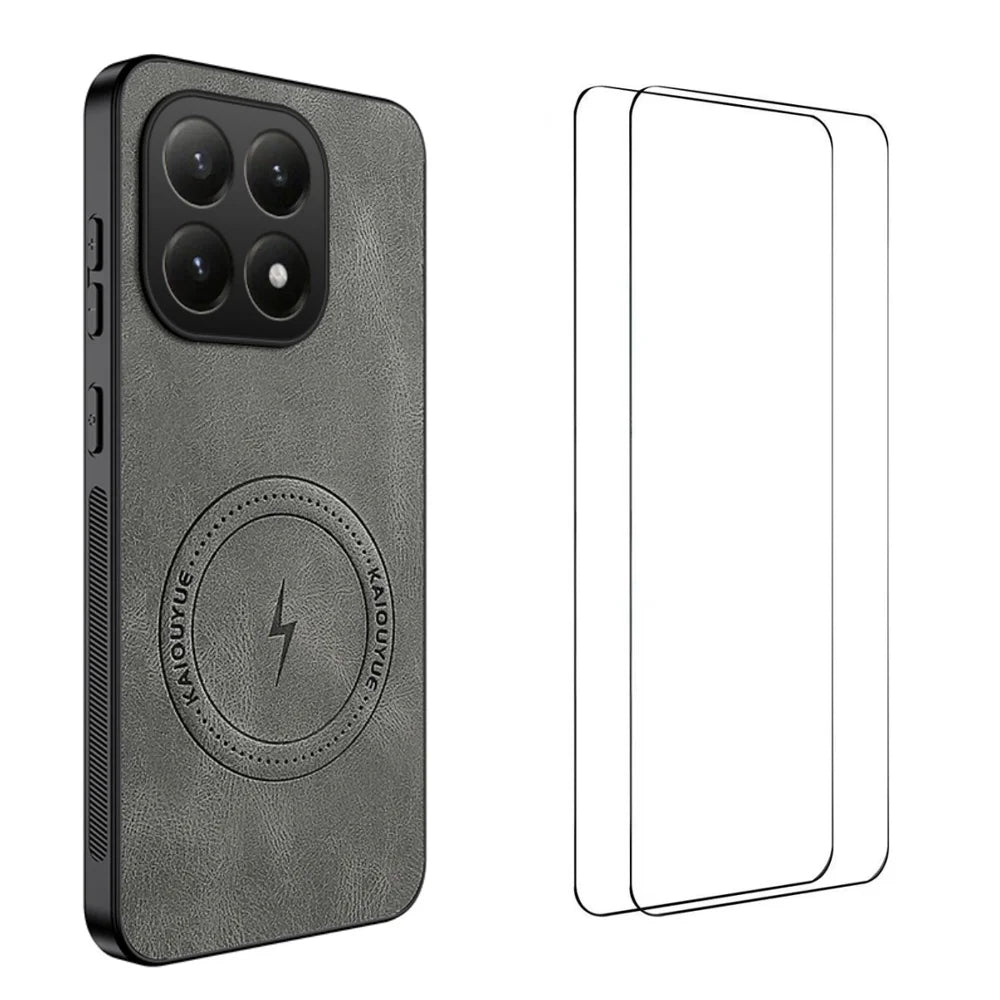 WANLONFENG For Xiaomi 15T Magnetic Case  SD Series PC TPU Phone Cover with 2Pcs Screen Film - Grey - 1