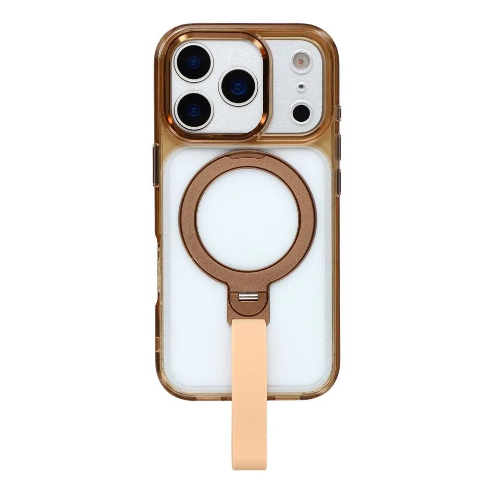 JAUCASE For iPhone 17 Pro Case Rotating Kickstand Wristband Shockproof TPU + PC Phone Back Cover - Transparent Gold - 1