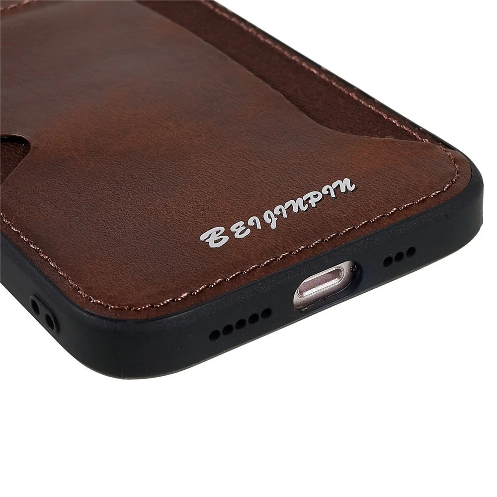 For iPhone 13 mini 5.4 inch Anti-dust Card Slot Phone Case PU Leather+TPU+PC Precise Cutout Design Protective Cover - Brown - 5