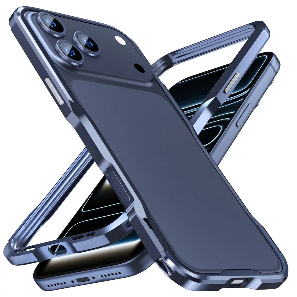 LUPHIE For iPhone 17 Pro Case Metal Bumper Frame Shockproof Phone Cover - Dark Blue - 2