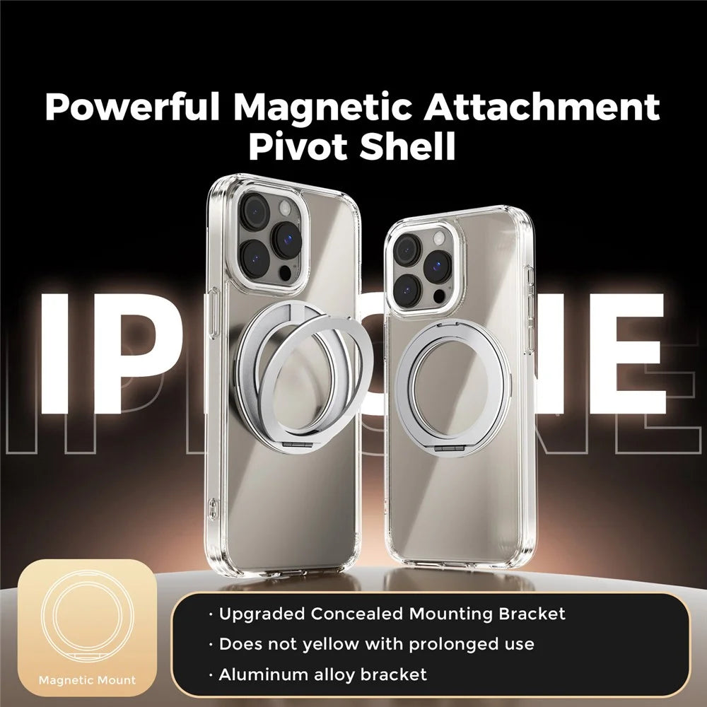 ABEEL Q-LUCK For iPhone 15 Pro Magnetic Case Rotating Kickstand Shockproof TPU + PC Phone Back Cover - Silver - 2
