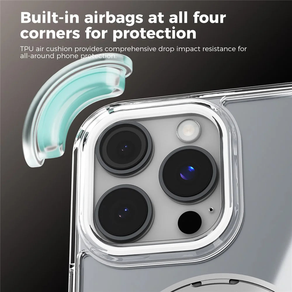 ABEEL Q-LUCK For iPhone 15 Pro Magnetic Case Rotating Kickstand Shockproof TPU + PC Phone Back Cover - Silver - 7