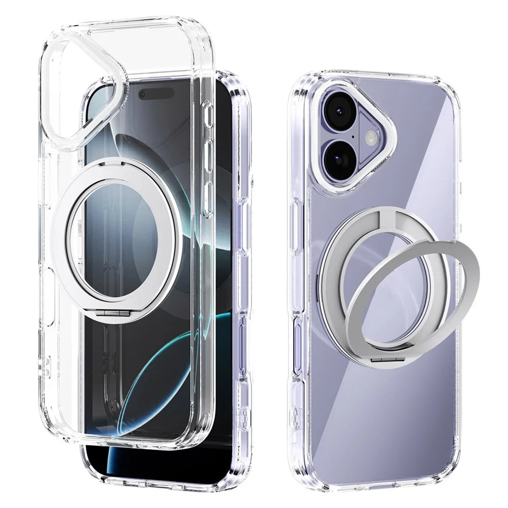 ABEEL Q-LUCK For iPhone 17 Magnetic Case Rotating Kickstand Shockproof TPU + PC Phone Back Cover - Silver - 1