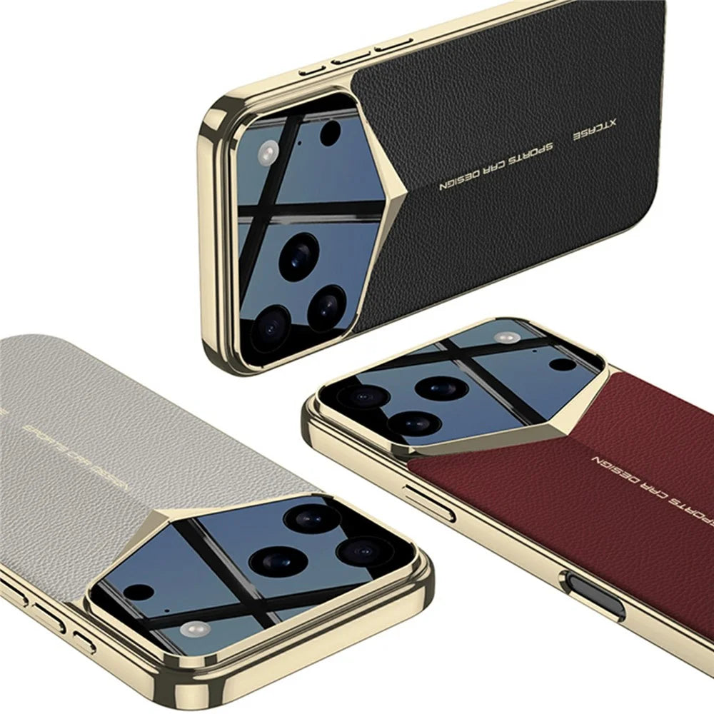 GKK For iPhone 17 Pro Max Case Matte Leather Coated PC Phone Cover with Electroplated Golden Edge - Green - 5