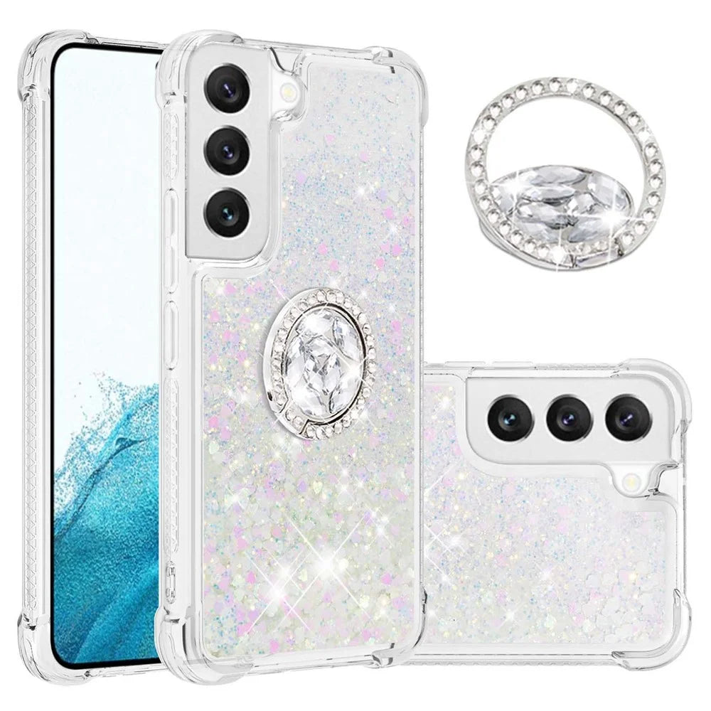 For Samsung Galaxy S23 TPU Case with Kickstand Quicksand Shockproof Cover - Laser / Hearts - 2