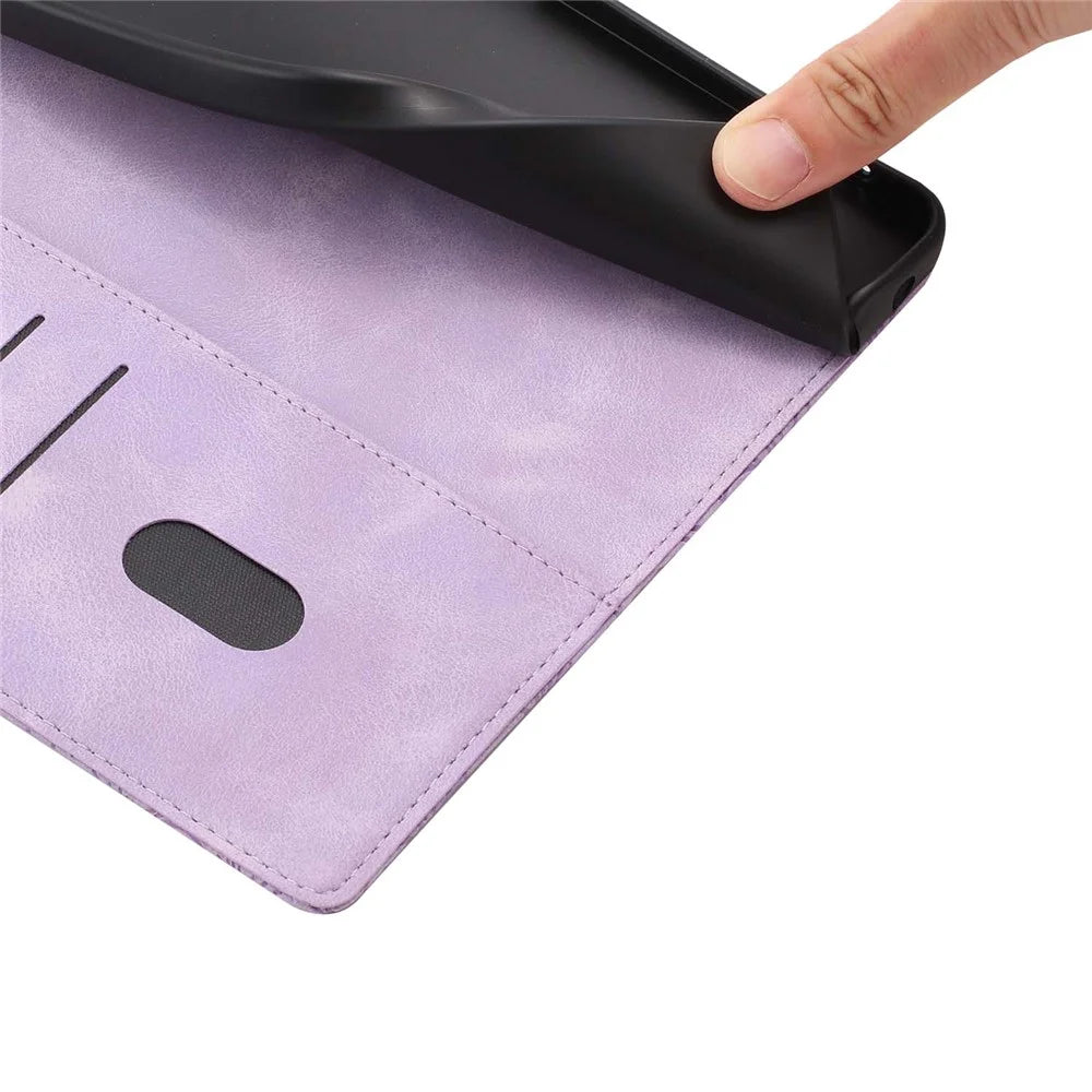 For Samsung Galaxy S24 Case Cherry Blossom Pattern Leather Wallet Stand Phone Cover with Wrist Strap - Purple - 4