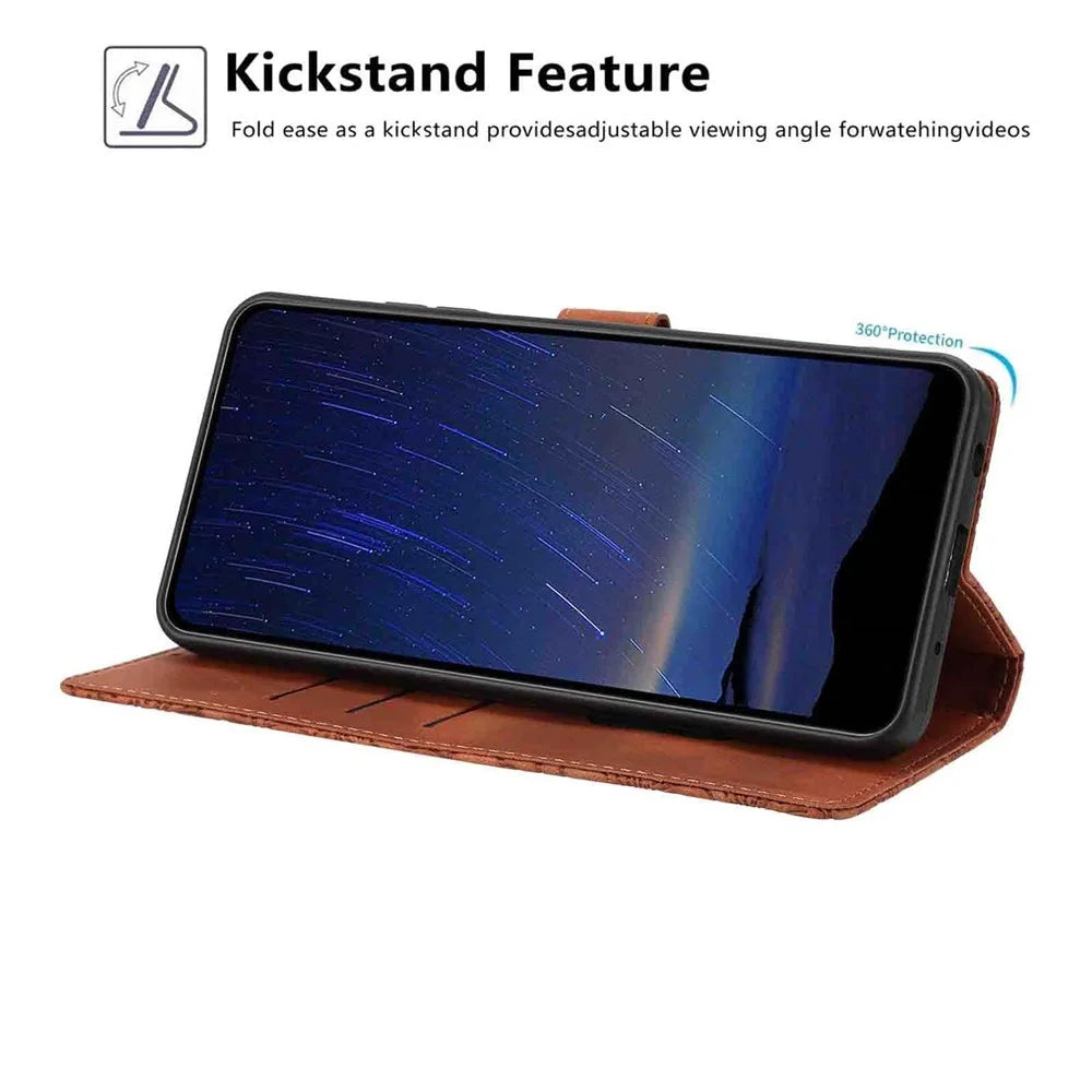 For Samsung Galaxy A25 5G (Global) (161mm) Flip Case Cherry Blossom Pattern Leather Wallet Stand Phone Cover with Wrist Strap - Brown - 3
