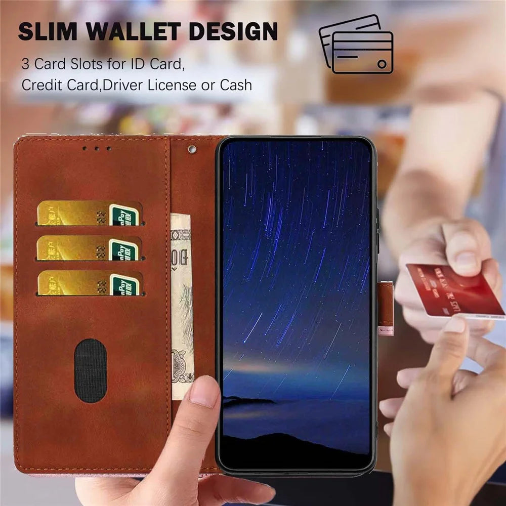 For Samsung Galaxy A25 5G (Global) (161mm) Flip Case Cherry Blossom Pattern Leather Wallet Stand Phone Cover with Wrist Strap - Brown - 5