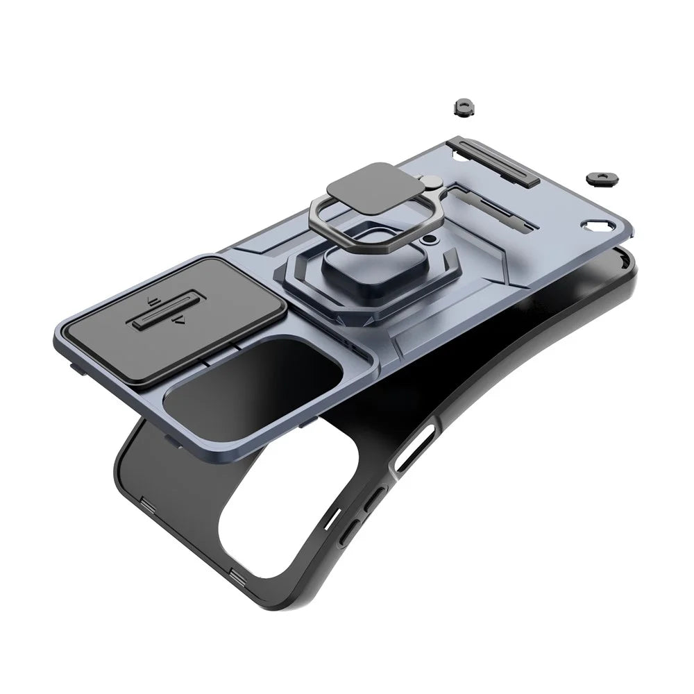 For Samsung Galaxy A18 5G / A18 4G / A17 5G / A17 4G Case PC + TPU Kickstand Phone Protector with Lens Cover - Blue - 2