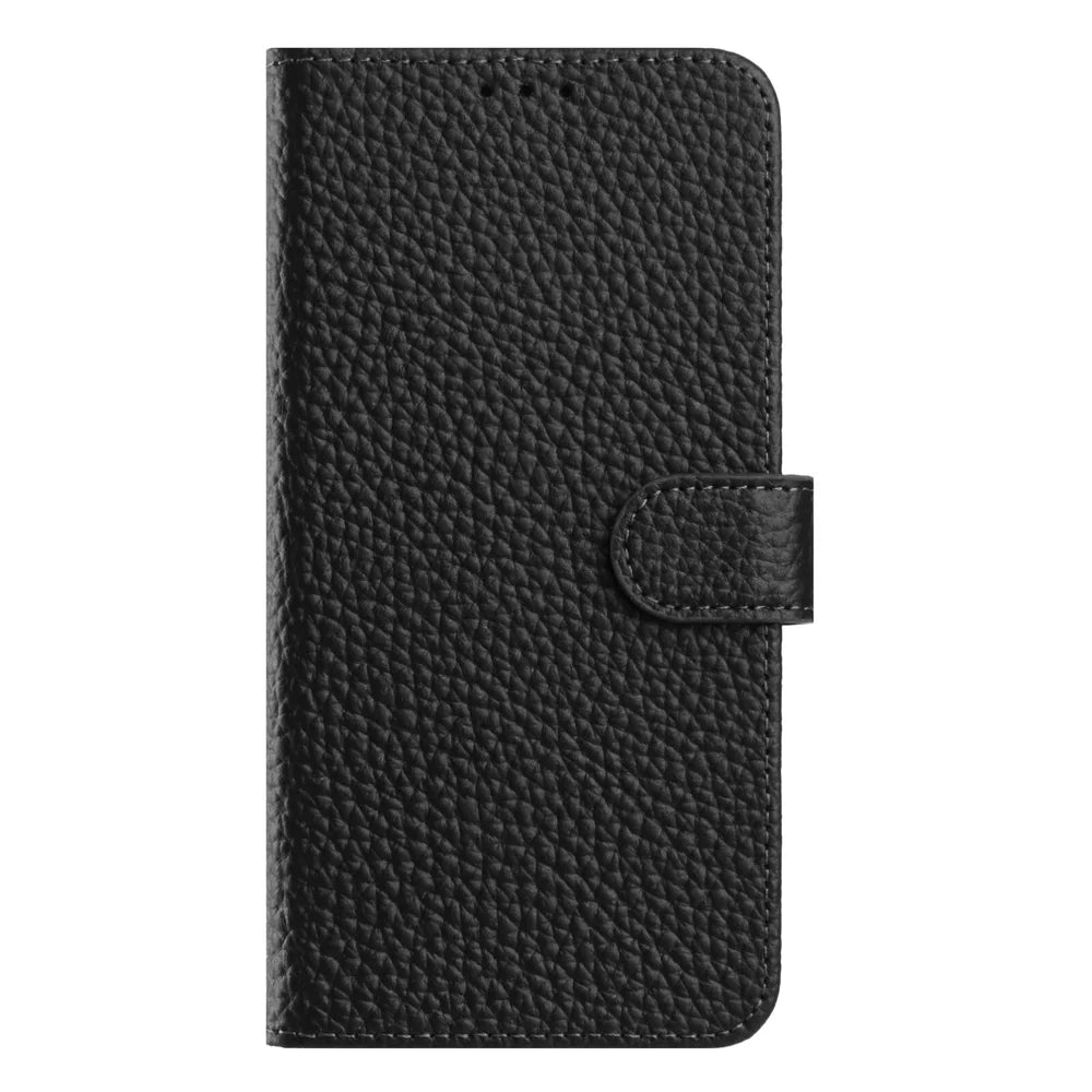 For OnePlus 15 5G Case Wallet Stand Litchi Texture Genuine Cow Leather Flip Phone Cover - Black - 2