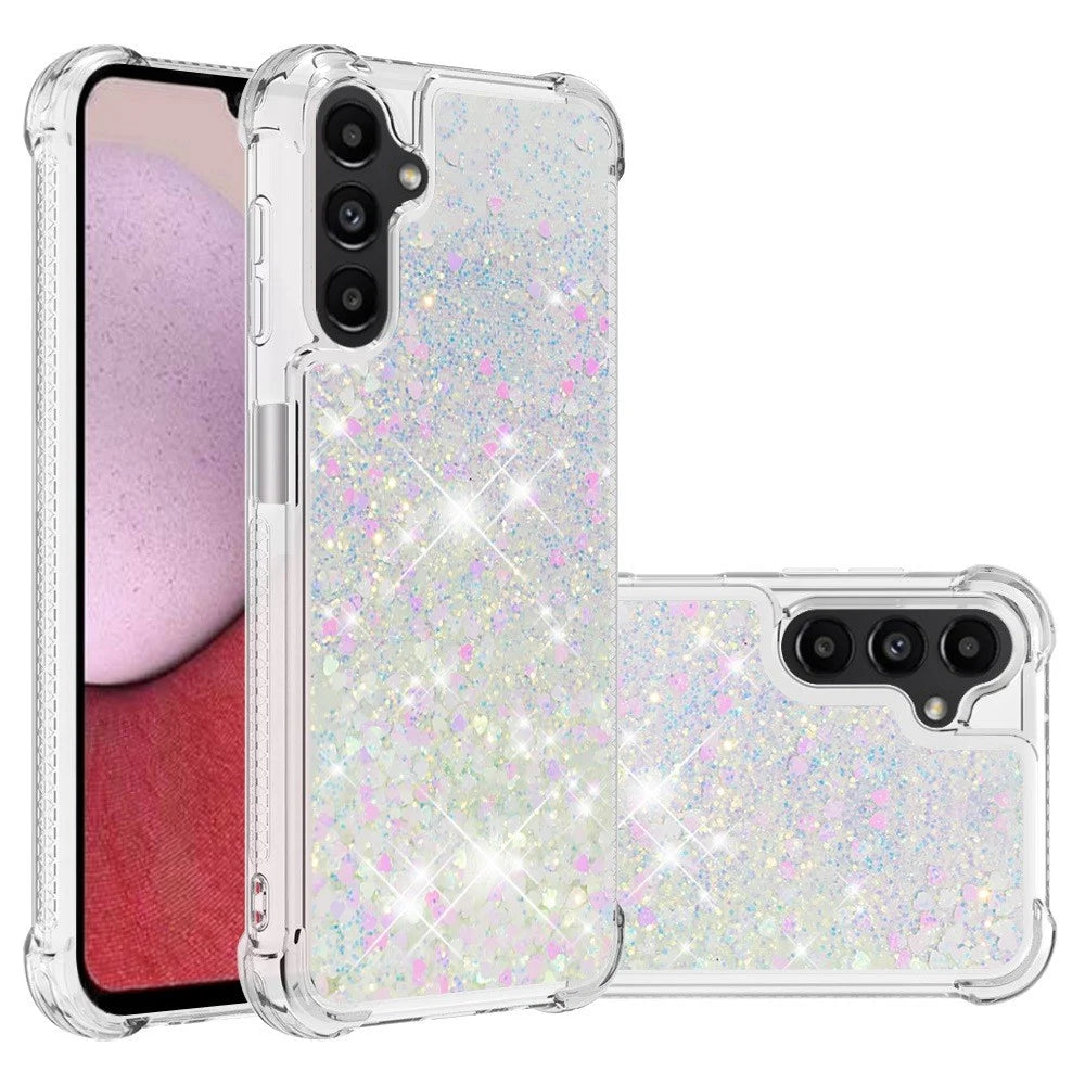 For Samsung Galaxy A14 5G / A14 4G TPU Case Glitter Quicksand Shockproof Phone Back Cover - Laser  /  Hearts - 2
