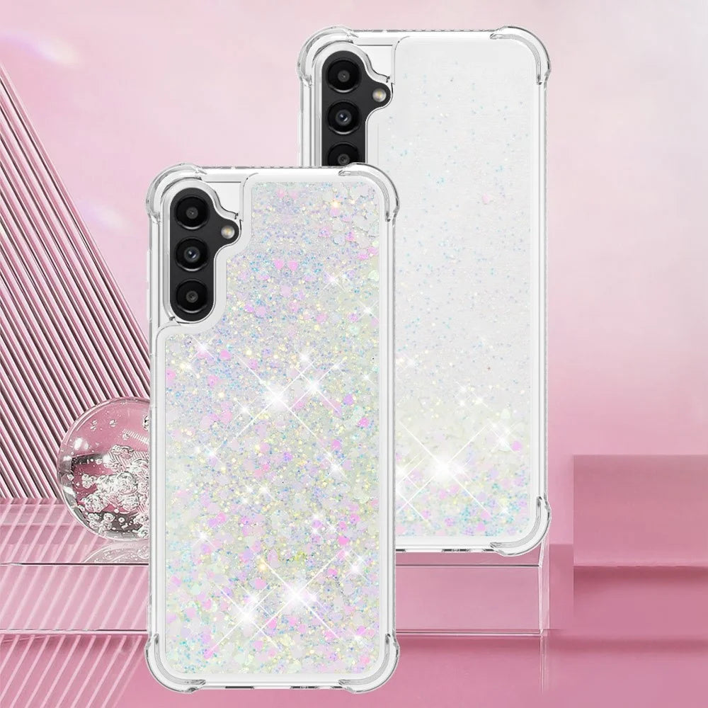 For Samsung Galaxy A14 5G / A14 4G TPU Case Glitter Quicksand Shockproof Phone Back Cover - Laser  /  Hearts - 7