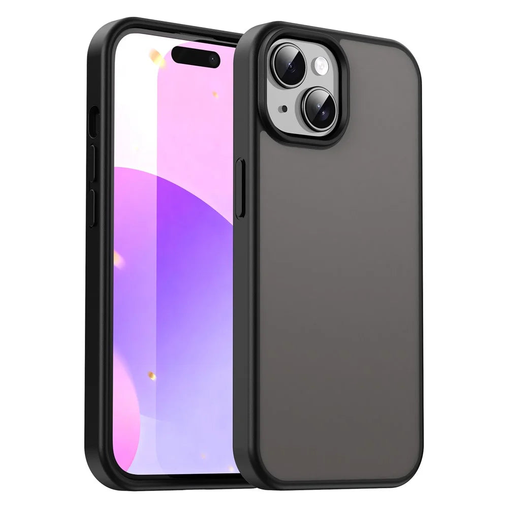 For iPhone 15 Case Skin Touch Matte Anti Drop TPU PC Phone Back Cover - Black - 1