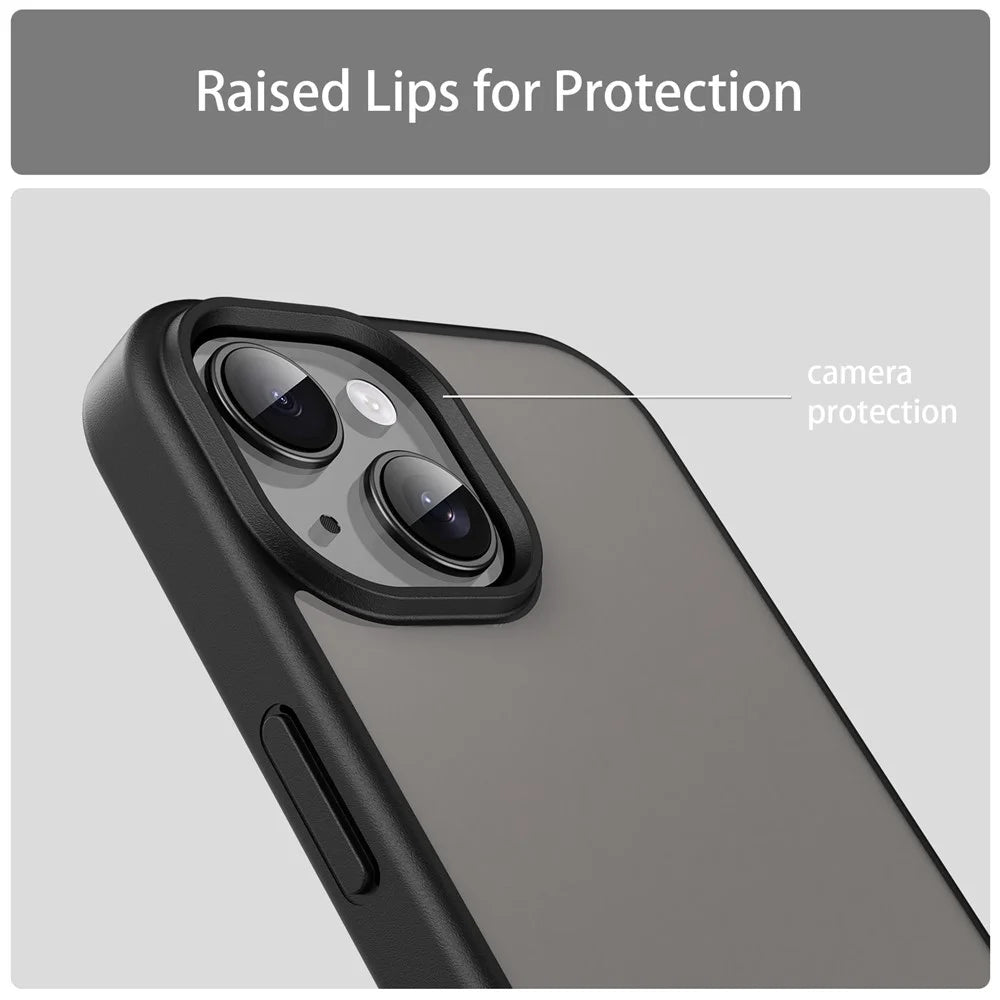 For iPhone 15 Case Skin Touch Matte Anti Drop TPU PC Phone Back Cover - Black - 7