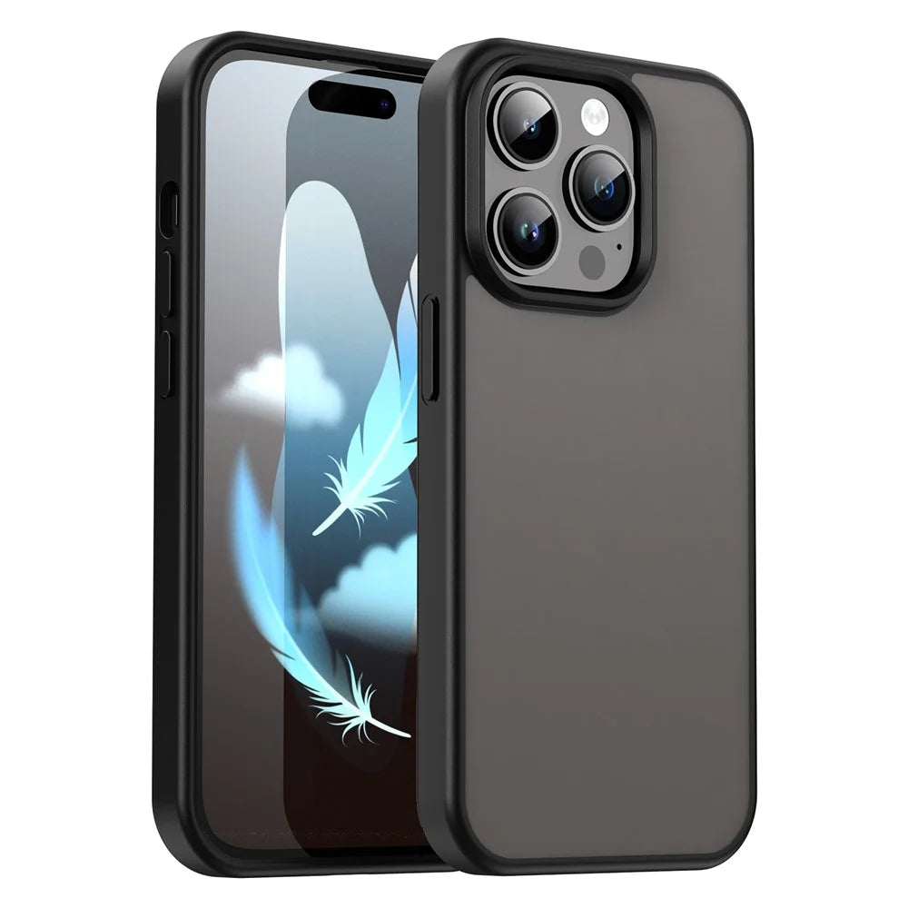 For iPhone 14 Pro Case Skin Touch Matte Anti Drop TPU PC Phone Back Cover - Black - 1