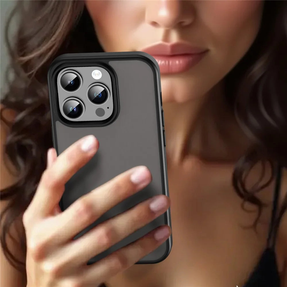 For iPhone 14 Pro Max Case Skin Touch Matte Anti Drop TPU PC Phone Back Cover - Black - 5