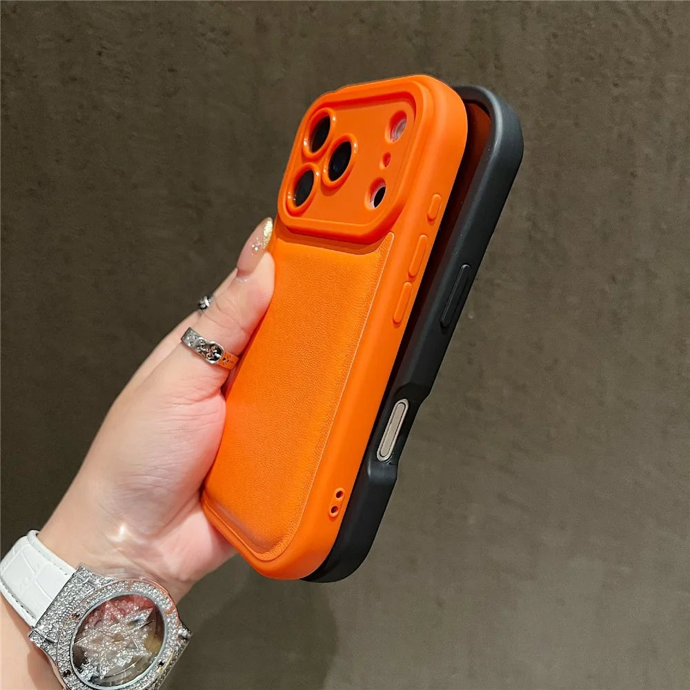 For iPhone 17 Pro Max Case Round Hole Shockproof PU + TPU Phone Back Cover - Orange - 2
