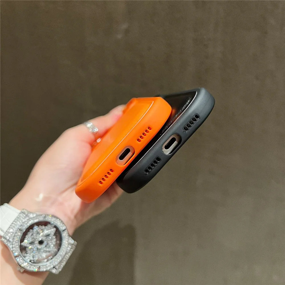For iPhone 17 Pro Max Case Round Hole Shockproof PU + TPU Phone Back Cover - Orange - 3