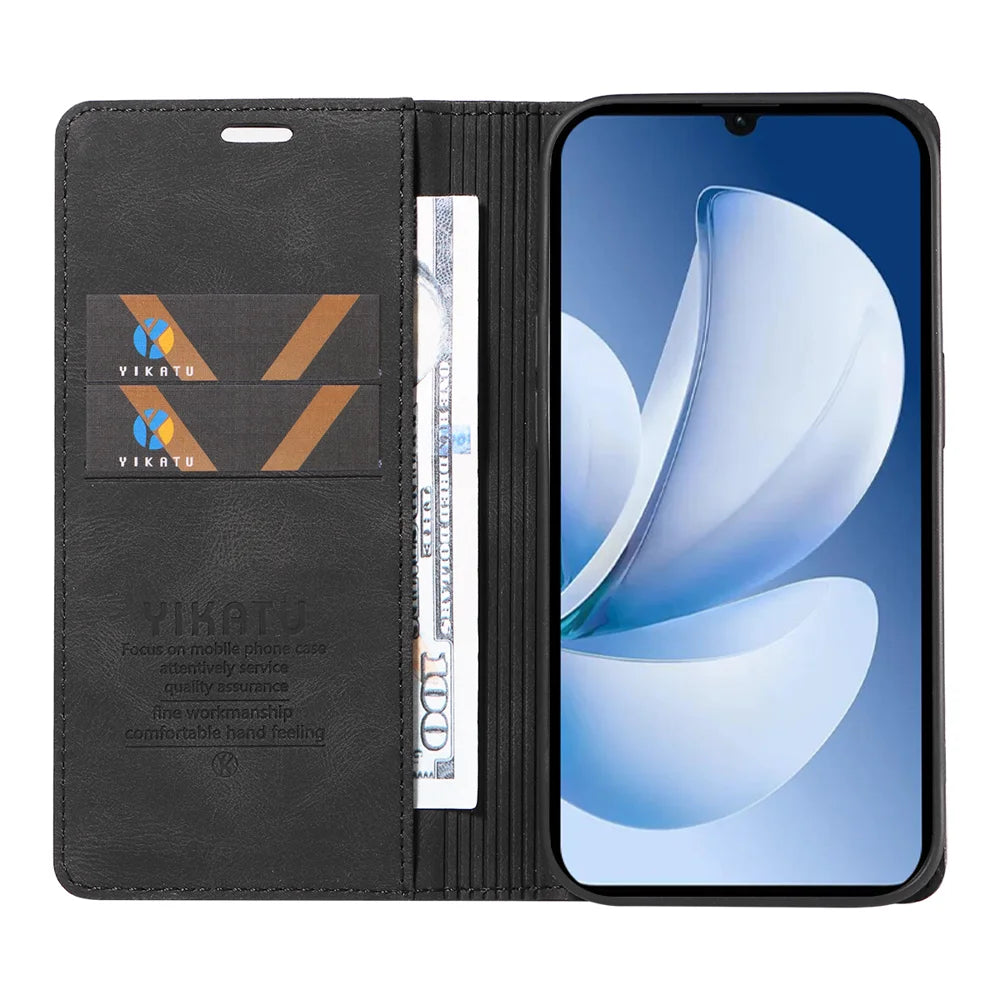 YIKATU For Realme Narzo 80 Lite 4G / Realme Note 70 4G / Realme Note 70T 4G / Realme C71 4G (India) Leather Cover  YK-004 Skin-Touch Wallet Phone Cases - Black - 2