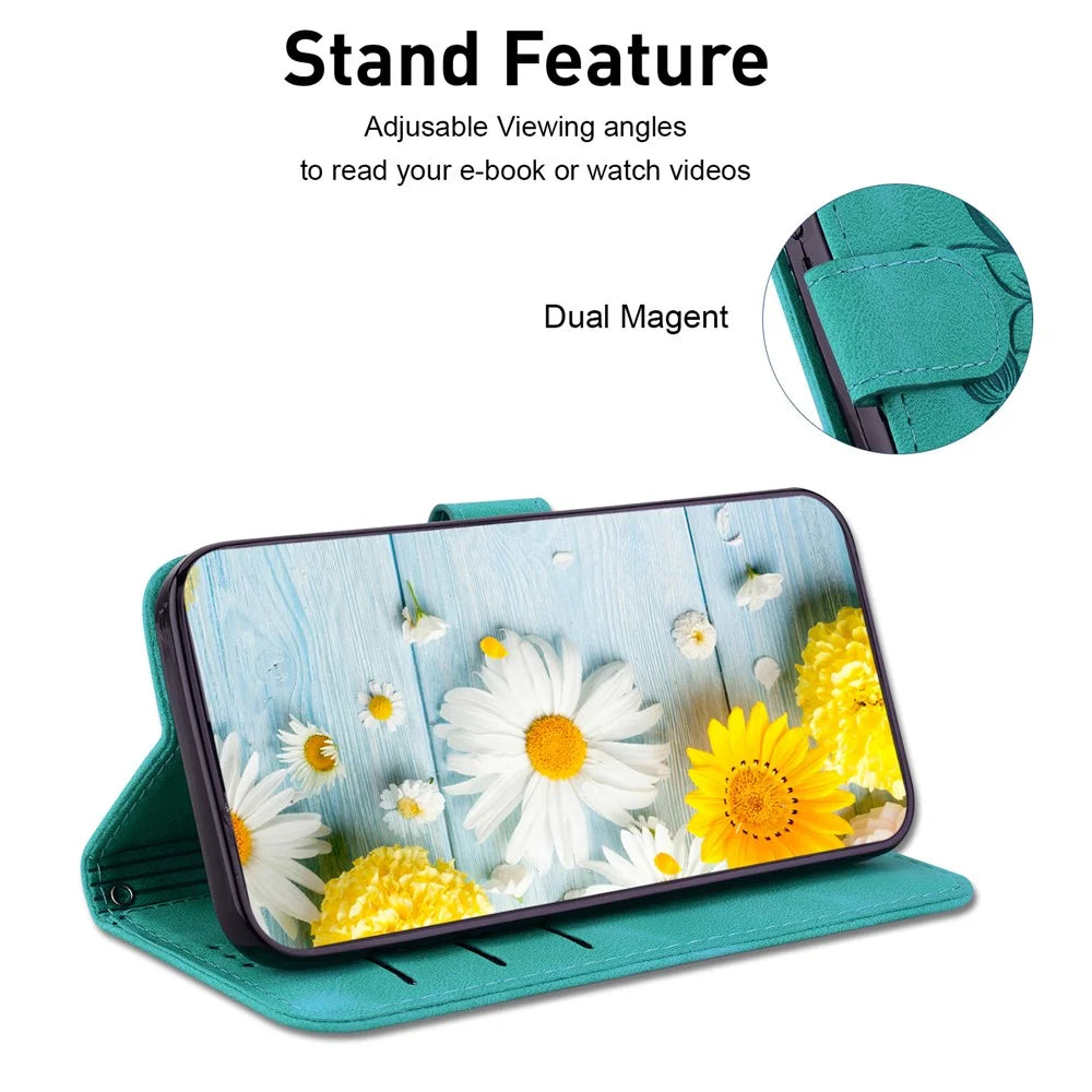 For Realme 15T 5G Stand Case Lily Flower Imprint Leather Phone Cover with Wrist Strap - Green - 3