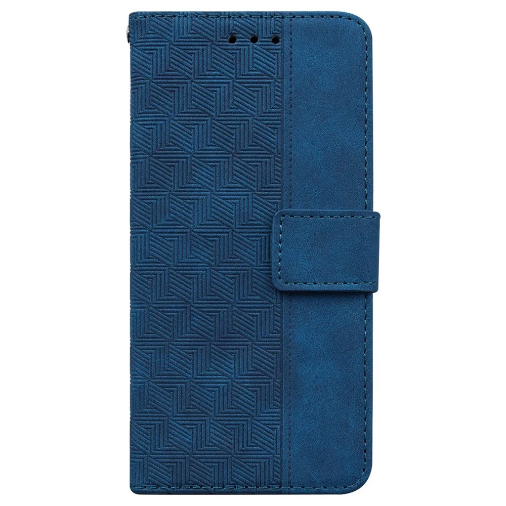 For Samsung Galaxy S26 Case Geometry Pattern Leather Wallet Phone Cover with Wrist Strap - Blue - 6