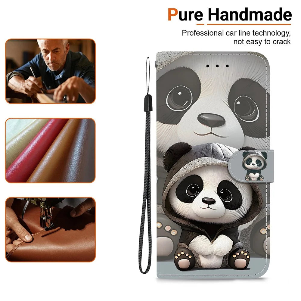 For Samsung Galaxy S26 Wallet Case Pattern Printing Leather Stand Phone Cover with Strap - Panda - 4