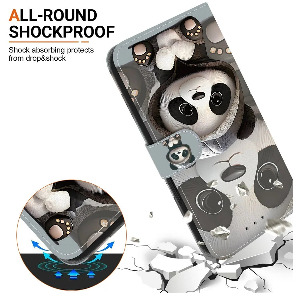 For Samsung Galaxy S26 Wallet Case Pattern Printing Leather Stand Phone Cover with Strap - Panda - 6