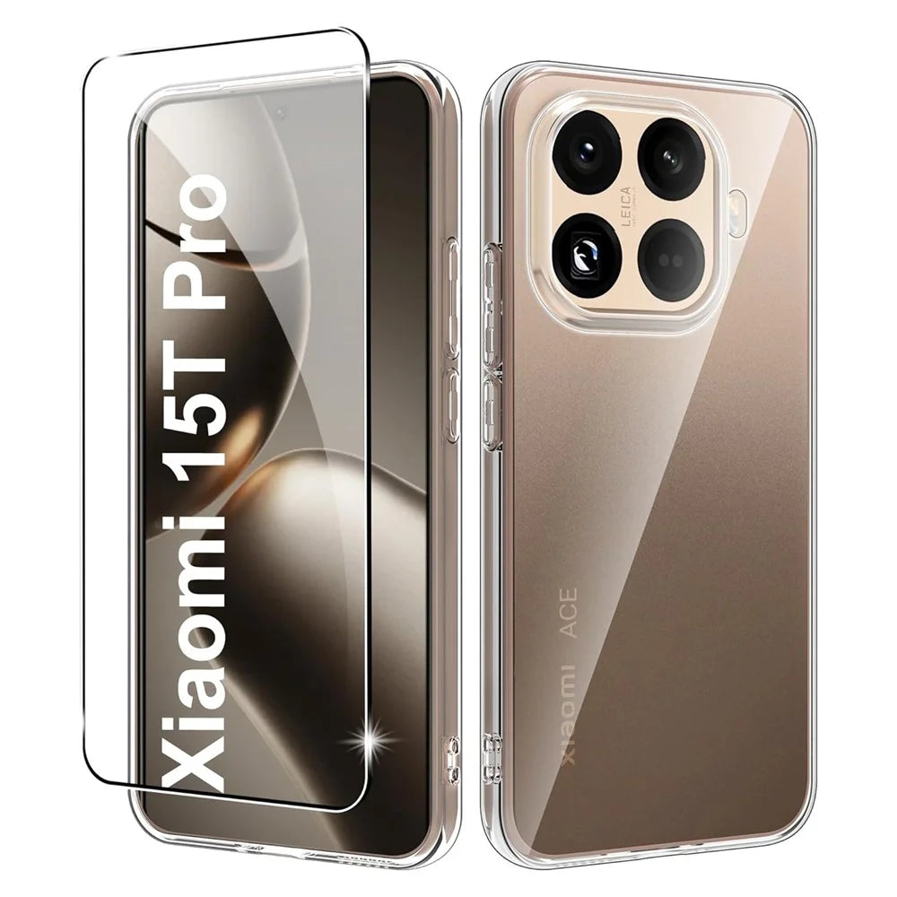 For Xiaomi 15T Pro Clear TPU Anti-Scratch Phone Case + 2.5D Arc Edge Screen Protector - 1