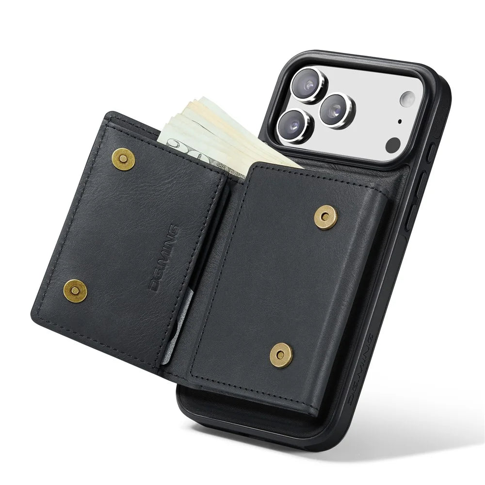 DG.MING M6 Series For iPhone 18 Pro / 17 Pro Case Magnetic Wallet PU + PC + TPU Phone Cover - Black - 2