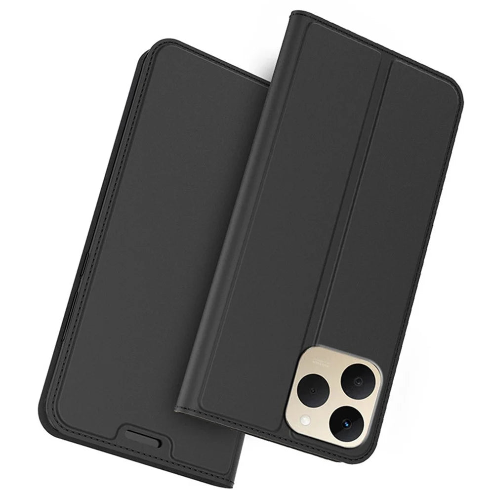 For Realme 15T 5G Case PU Leather Phone Cover with Card Holder Stand - Black - 1