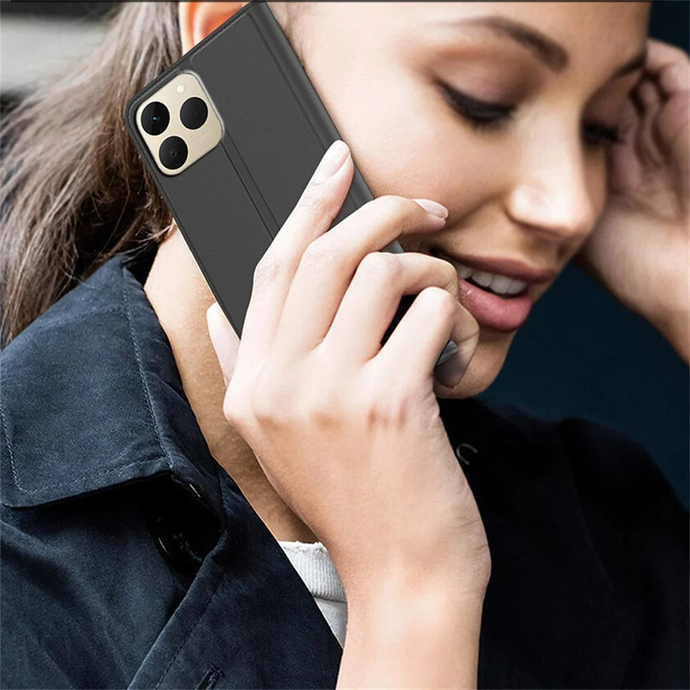 For Realme 15T 5G Case PU Leather Phone Cover with Card Holder Stand - Black - 4