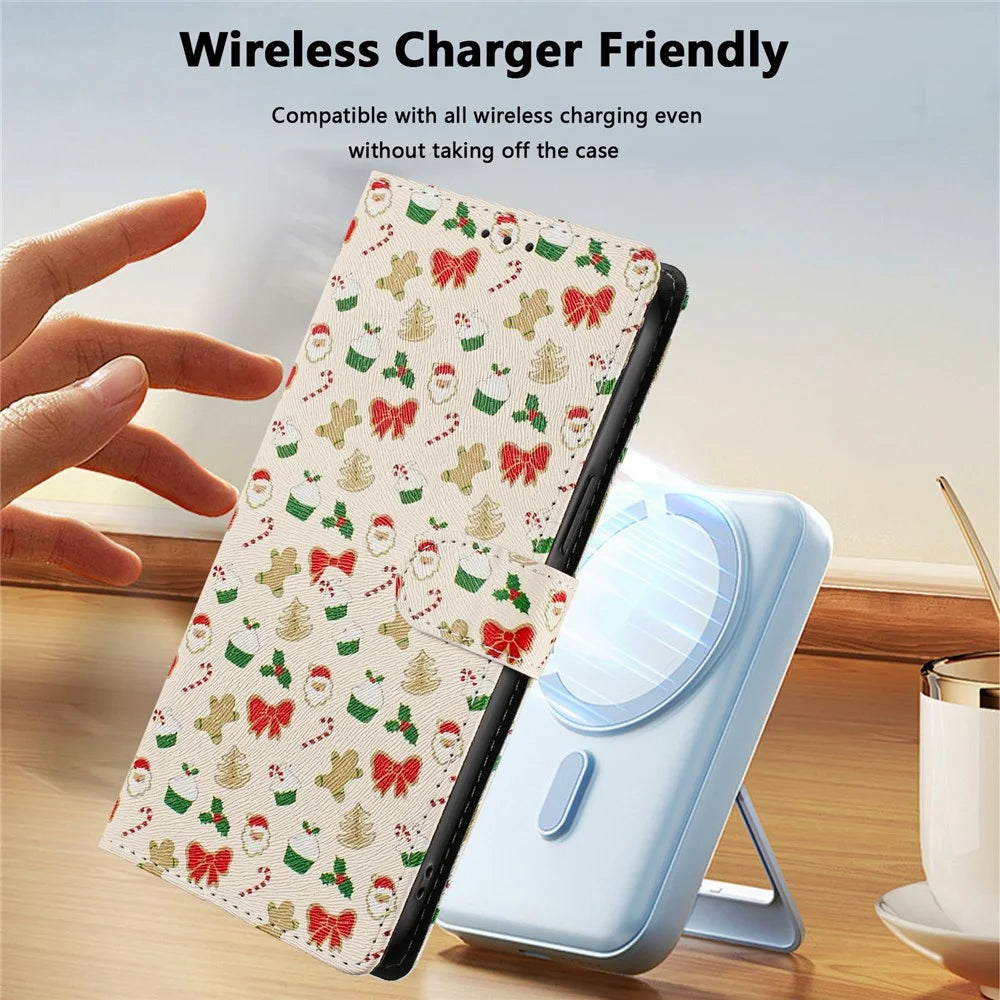 For iPhone 18 Pro Max / 17 Pro Max Case Christmas Themed Pattern Printing PU Leather Wallet Phone Cover with Wrist Strap - Santa Claus - 6
