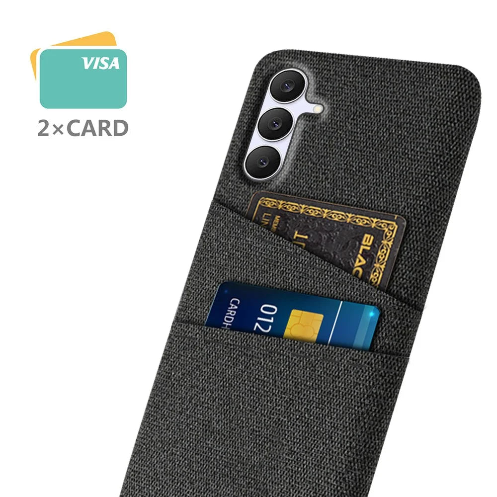 For Samsung Galaxy S25 FE Case Cloth + Hard PC Phone Cover with Dual Card Slots - Black - 2