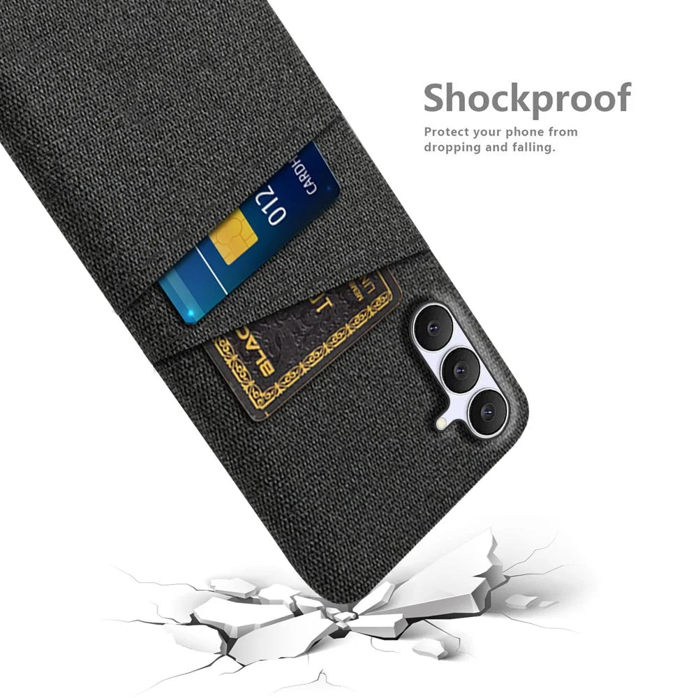 For Samsung Galaxy S25 FE Case Cloth + Hard PC Phone Cover with Dual Card Slots - Black - 4