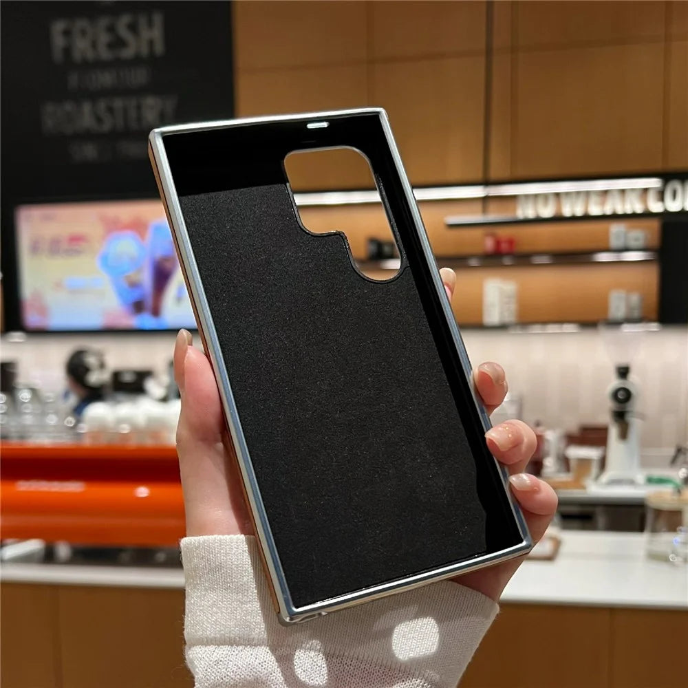 For Samsung Galaxy S25 Ultra Case with Hidden Kickstand Leather + PC + TPU Matte Electroplated Phone Cover - Black - 3