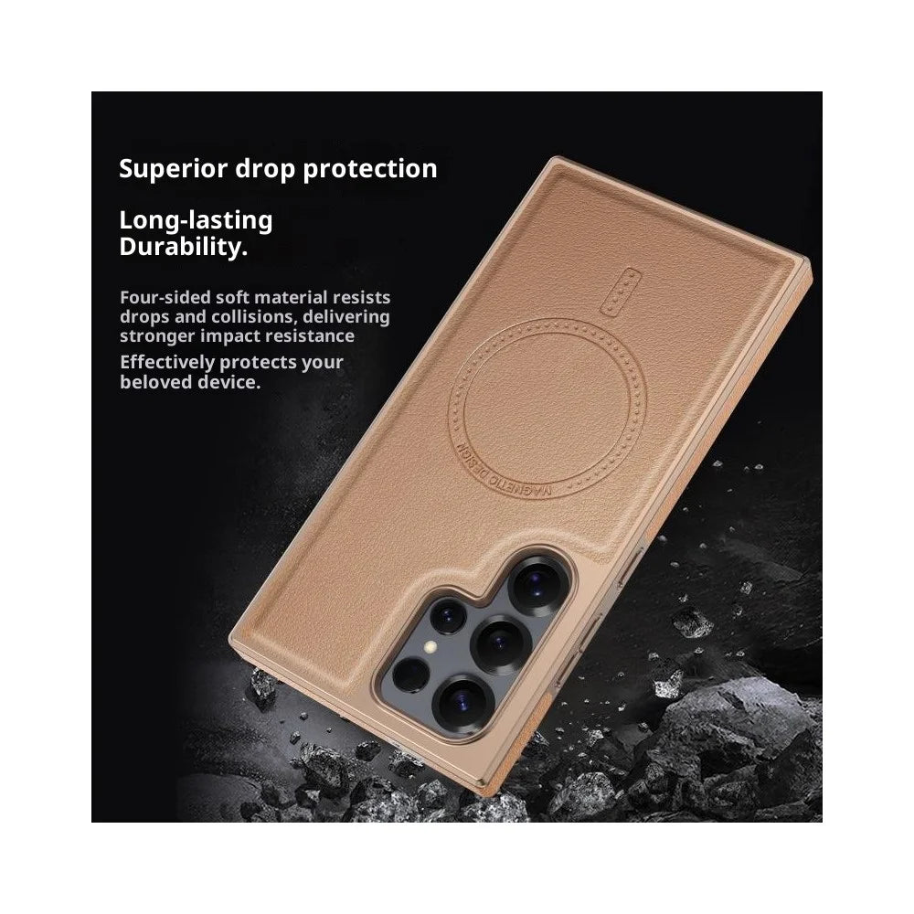For Samsung Galaxy S23 Ultra Magnetic Case Electroplating Edge PU + TPU + PC Phone Cover - Desert Gold - 4