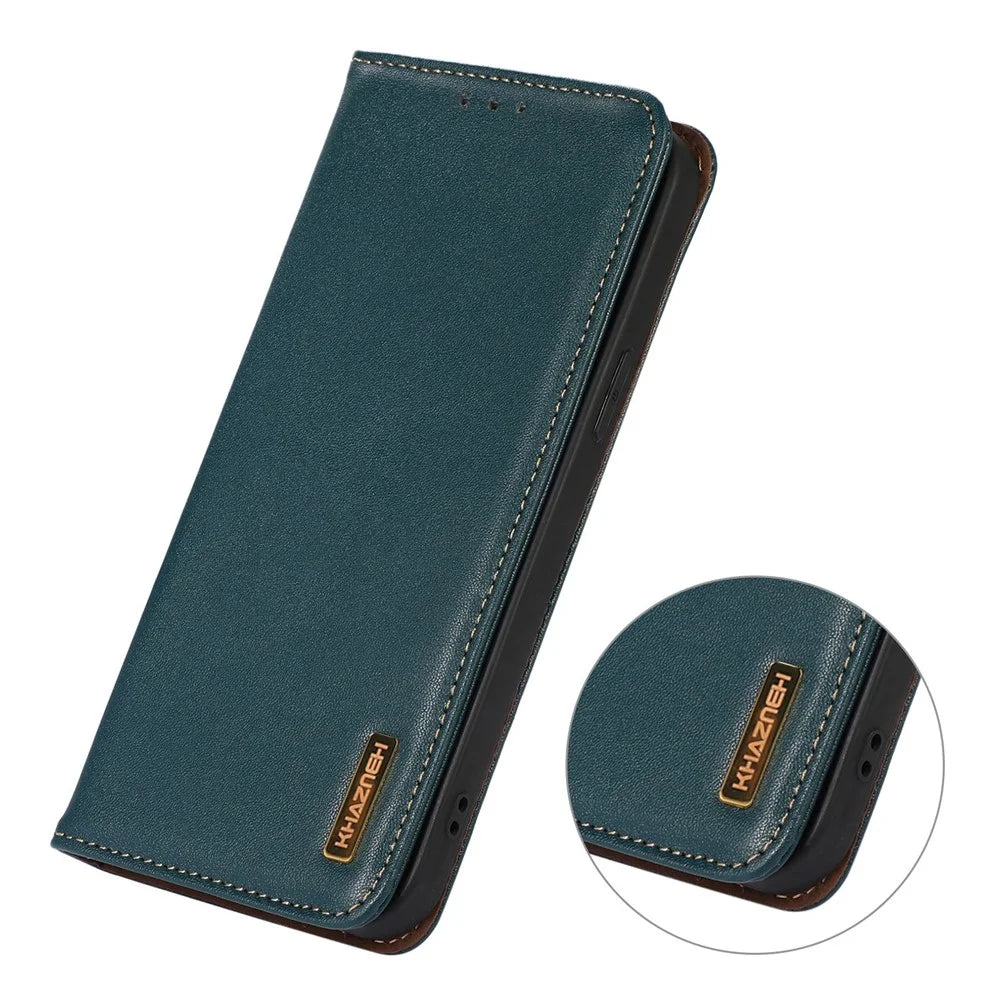 KHAZNEH For Samsung Galaxy S26 Case Wallet Genuine Cow Leather Phone Cover Nappa Texture - Green - 4