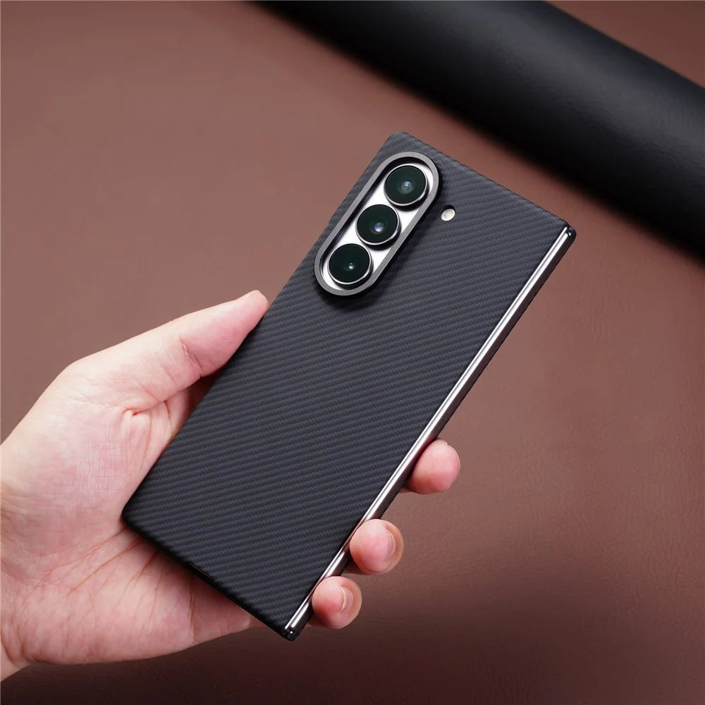 For Samsung Galaxy Z Fold5 5G Magnetic Case Carbon Fiber Texture PC Phone Cover with Tempered Glass Film - Grey - 2