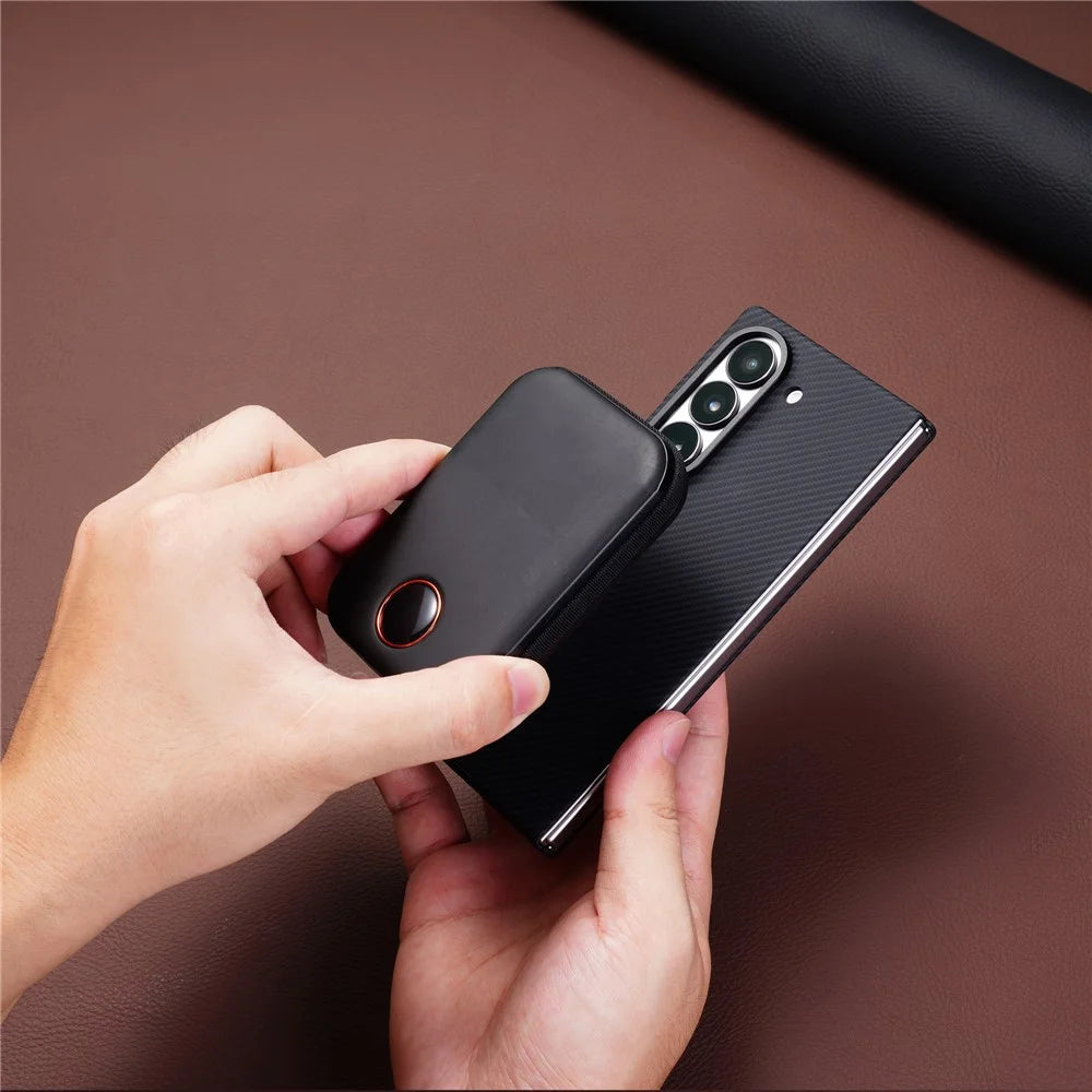 For Samsung Galaxy Z Fold5 5G Magnetic Case Carbon Fiber Texture PC Phone Cover with Tempered Glass Film - Grey - 3