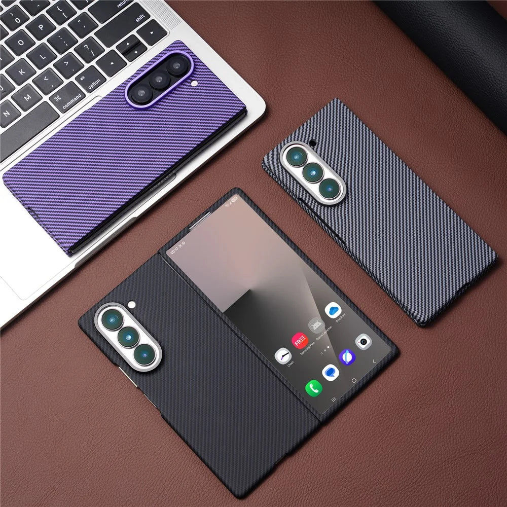 For Samsung Galaxy Z Fold5 5G Magnetic Case Carbon Fiber Texture PC Phone Cover with Tempered Glass Film - Grey - 4