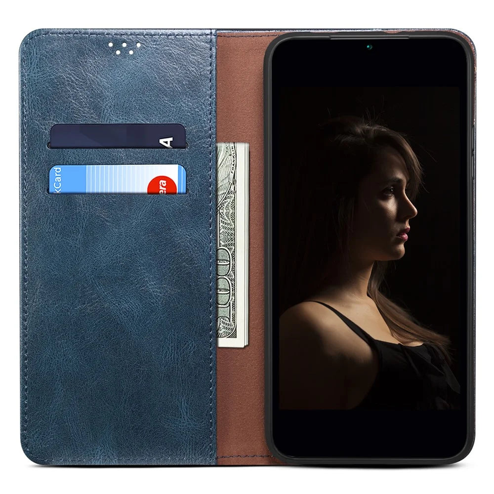 For OnePlus Nord 5 5G / Ace 5 Ultra 5G Case Crazy Horse Texture Waxy Leather Wallet Stand Phone Cover - Blue - 2