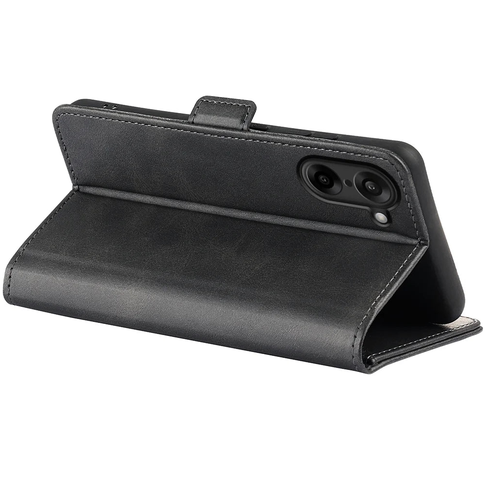 For OnePlus Ace 5 Racing 5G Case Calf Texture Leather Wallet Phone Cover - Black - 6